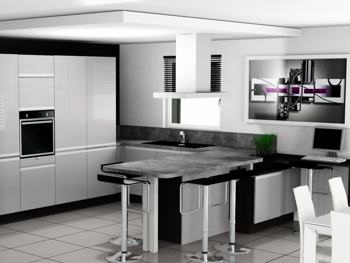 Cuisine 3D sur mesure Light + Gris Clair Majestic Brillant