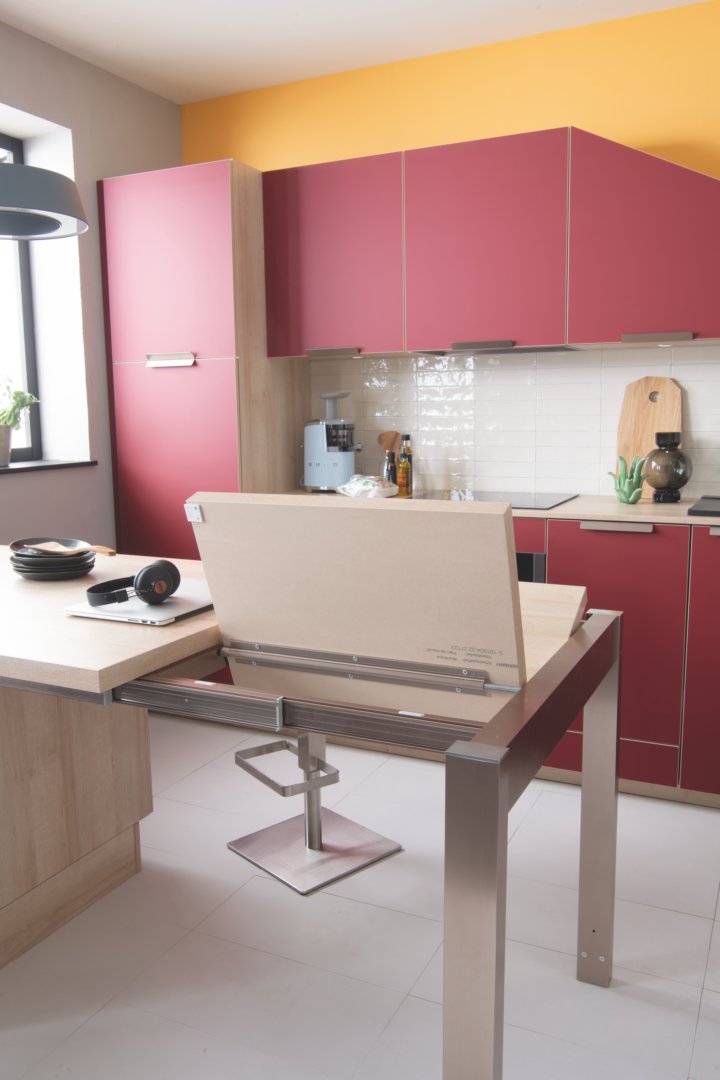 Plan de travail escamotable - Cuisine Pearl rouge Cherry