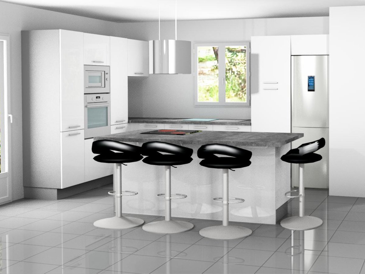 Cuisine 3D sur mesure Light Blanc brillant et Light + Gris Clair Majestic Brillant