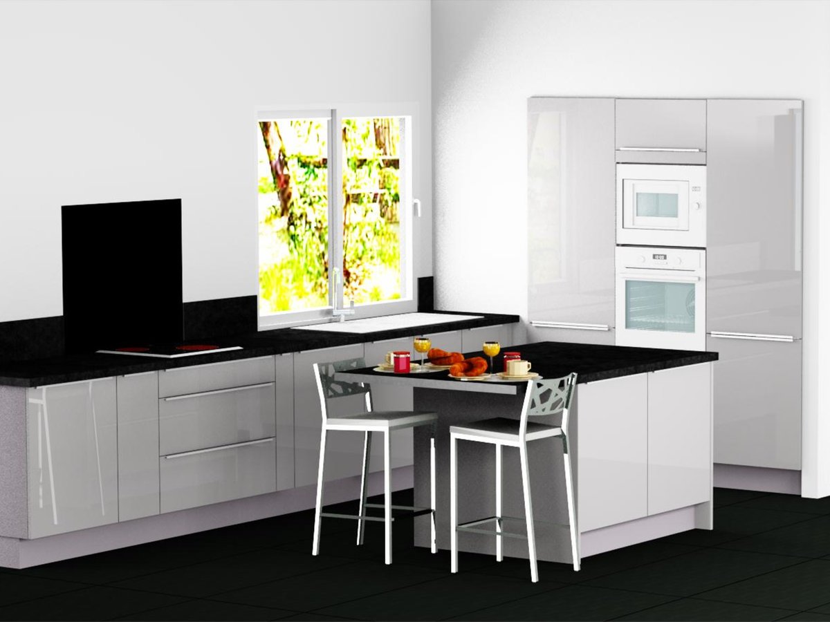 Cuisine 3D sur mesure Light + Gris Clair Majestic Brillant