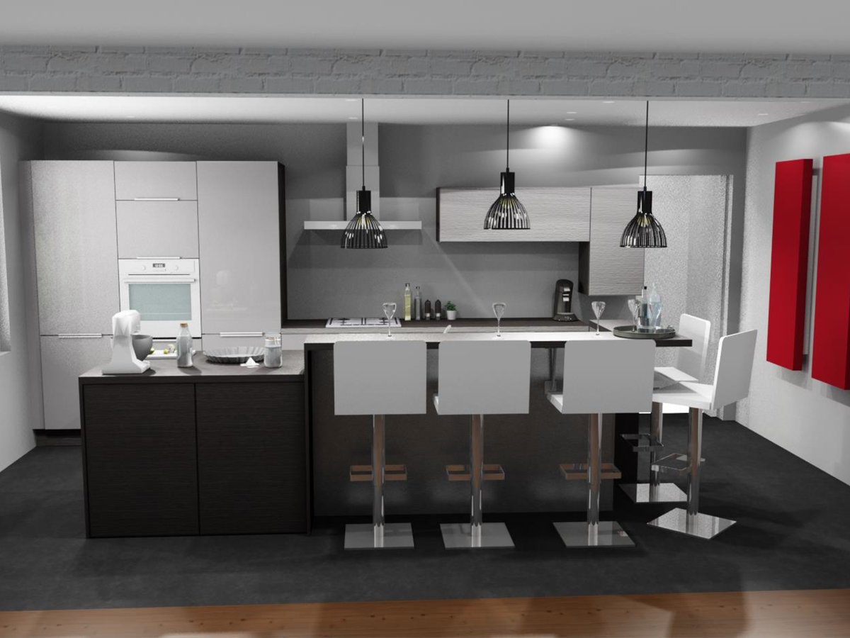 Cuisine 3D sur mesure Light + Gris Clair Majestic Brillant