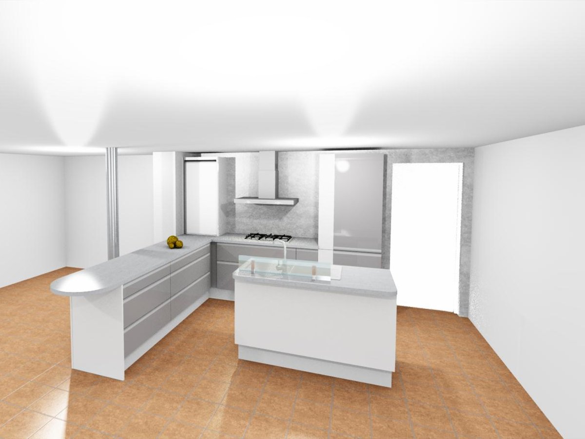 Cuisine 3D sur mesure Light + Gris Clair Majestic Brillant
