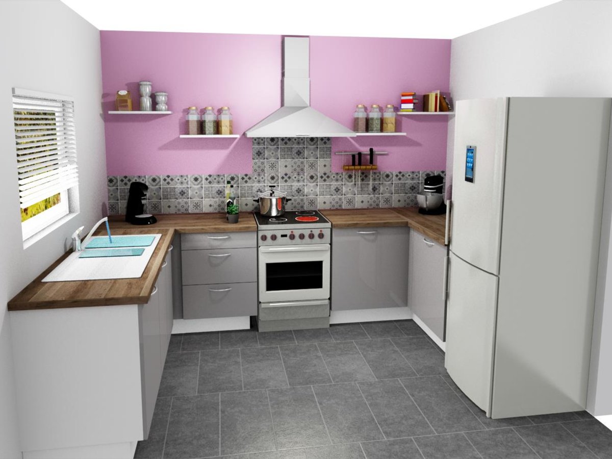 Cuisine 3D sur mesure Light + Gris Clair Majestic Brillant