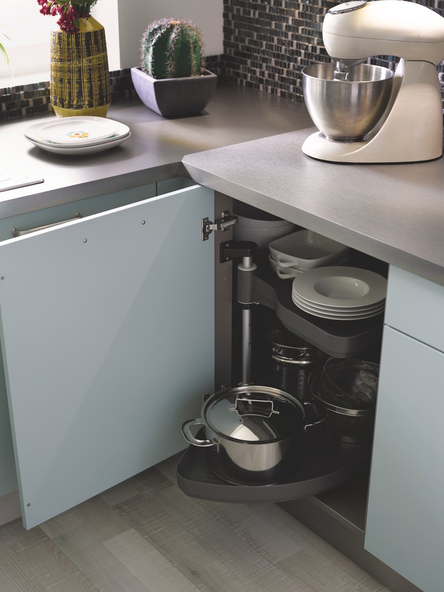 bas angle plateaux tournants, tourniquet demi lune, cuisine misty blue