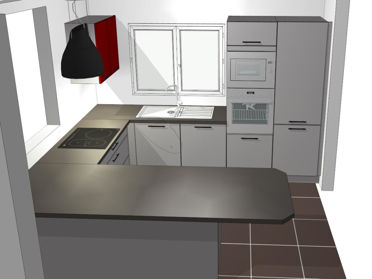 Cuisine 3D sur mesure Light + Gris Clair Majestic Brillant
