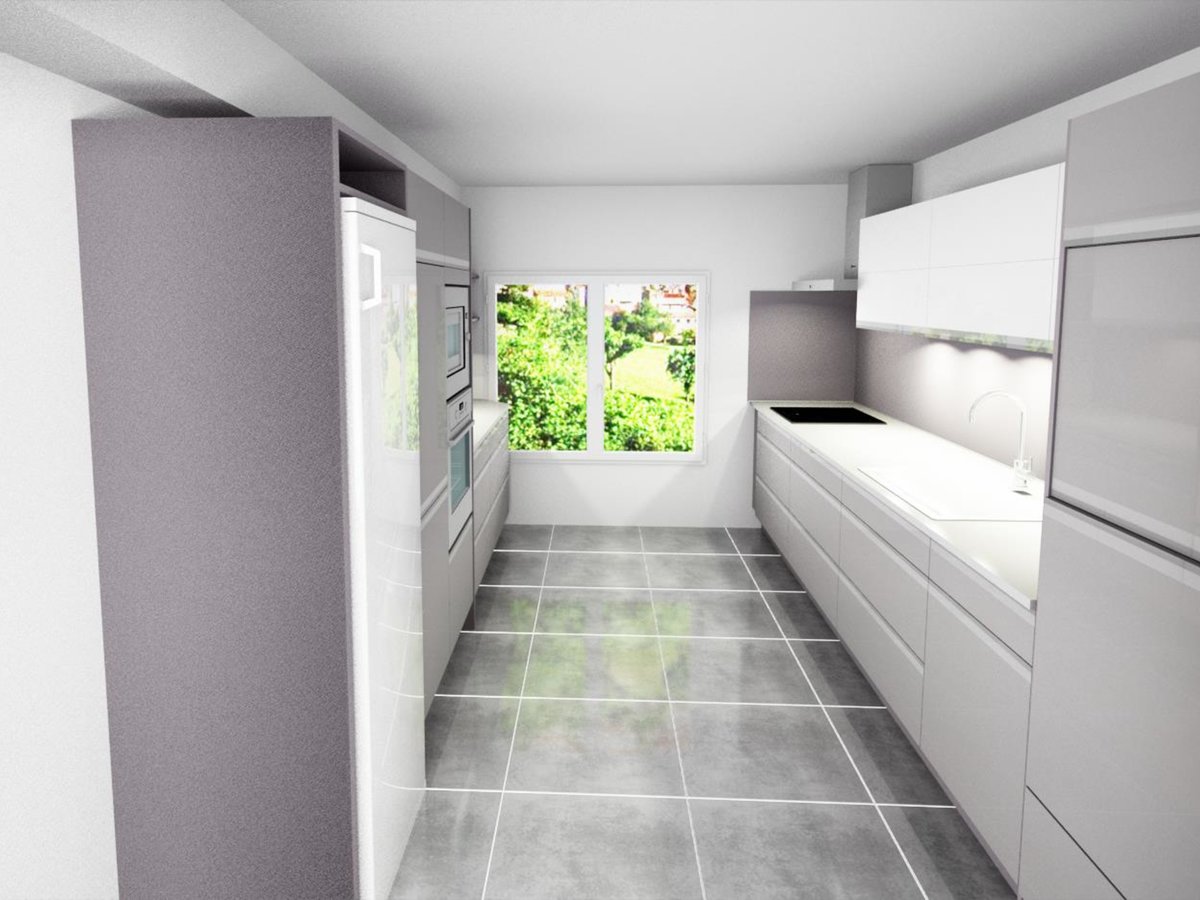 Cuisine 3D sur mesure Light + Gris Clair Majestic Brillant