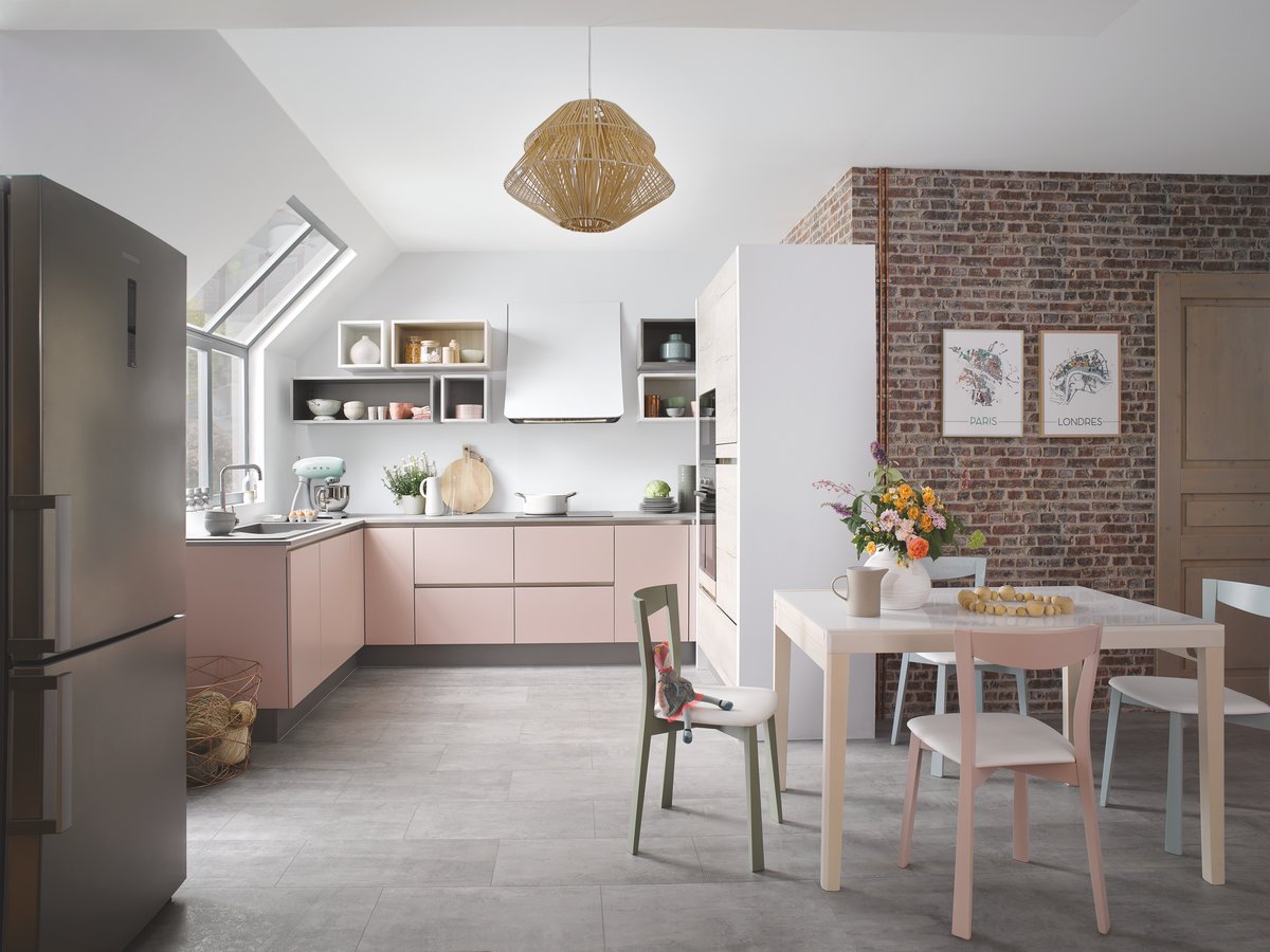 cuisine rose pastel scandinave cuisine equipee cuisinella