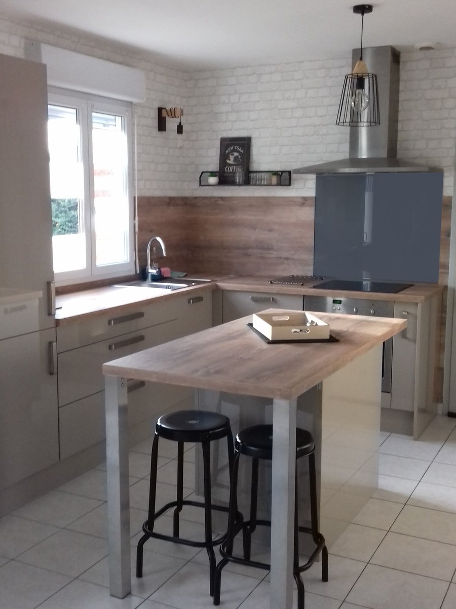 Cuisine avant-après sur mesure Pétilla Grège Majestic Brillant