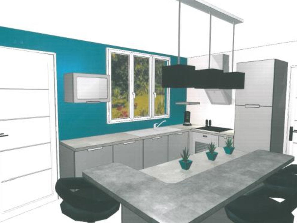 Cuisine 3D sur mesure Light + Gris Clair Majestic Brillant
