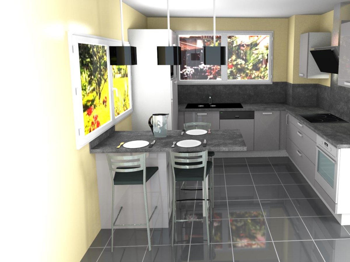 Cuisine 3D sur mesure Light + Gris Clair Majestic Brillant