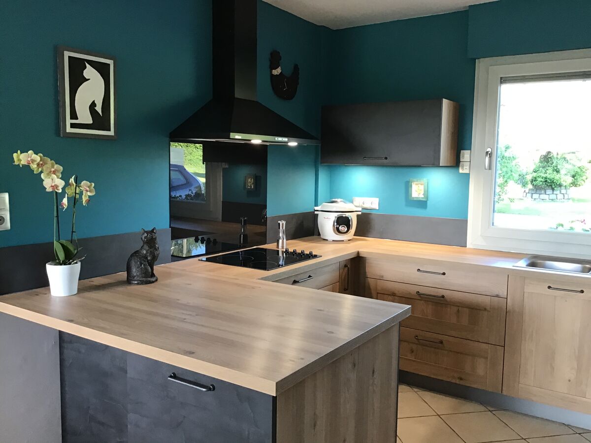 Rénovation cuisine équipée sur mesure Trend Dark Fusion et Chêne Honey