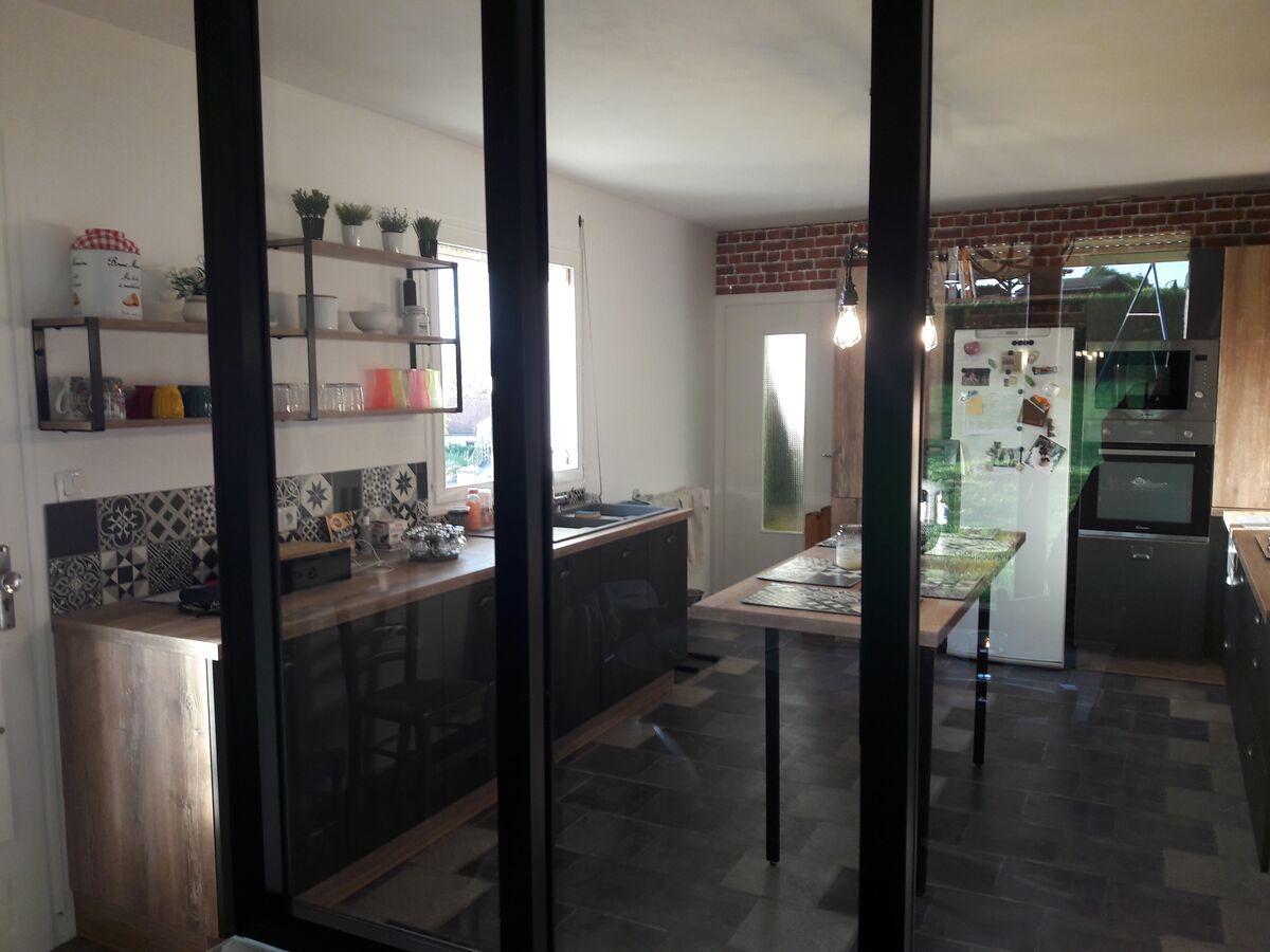 Cuisine avant-après sur mesure Label Métal Brossé et Trend Hipster Wood