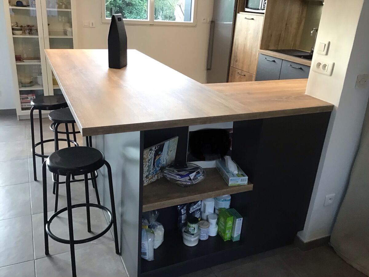 Cuisine avant-après sur mesure Label Métal Brossé et Trend Hipster Wood