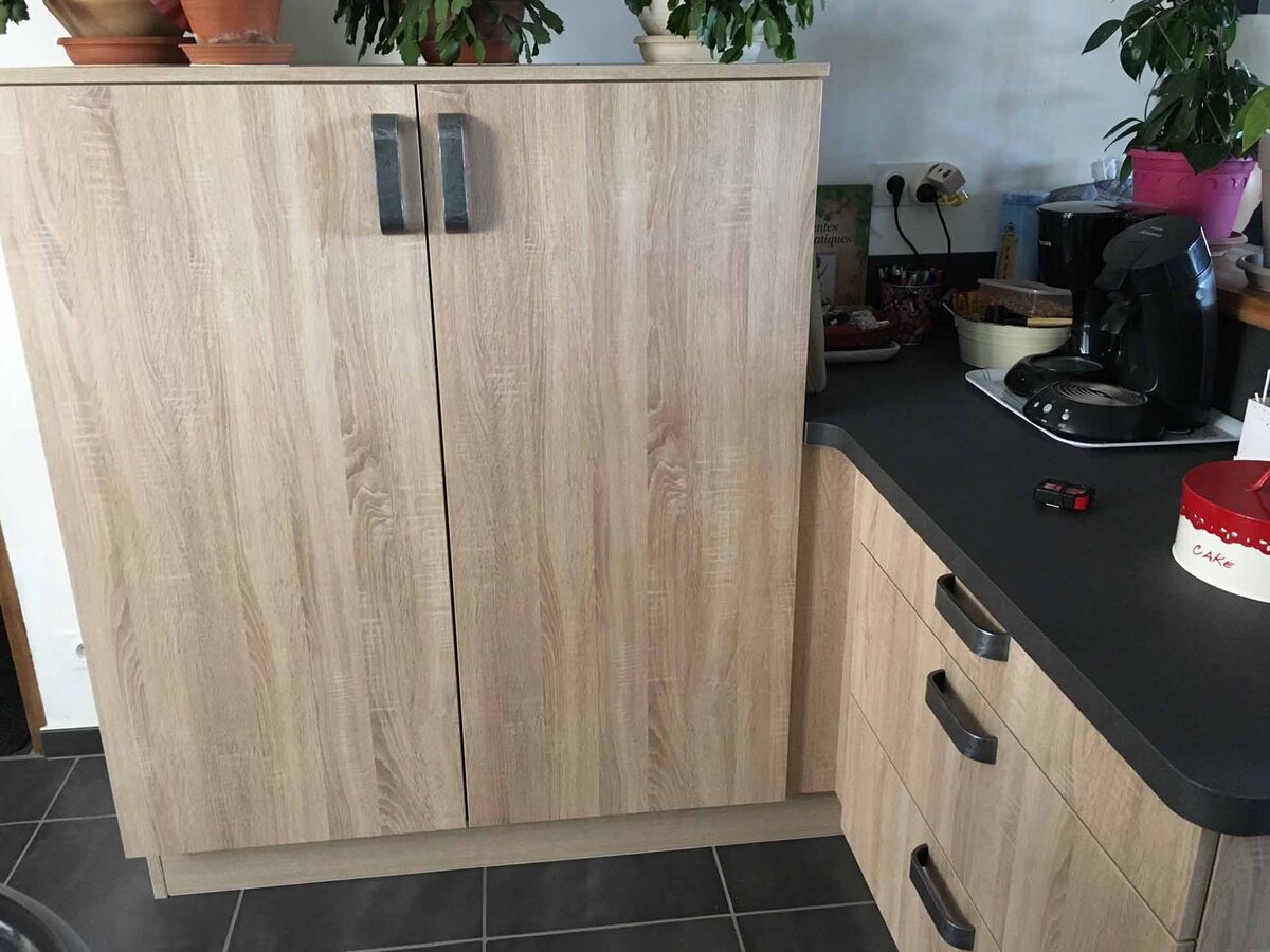 Cuisine avant-après sur mesure Trend + Chêne honey