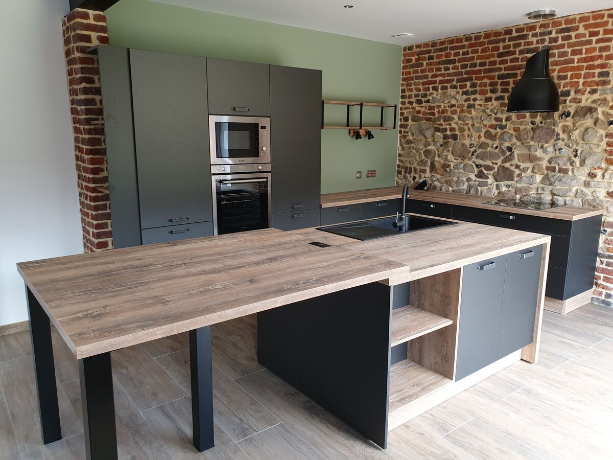 Rénovation cuisine équipée sur mesure Label Métal Brossé et Trend Hipster Wood