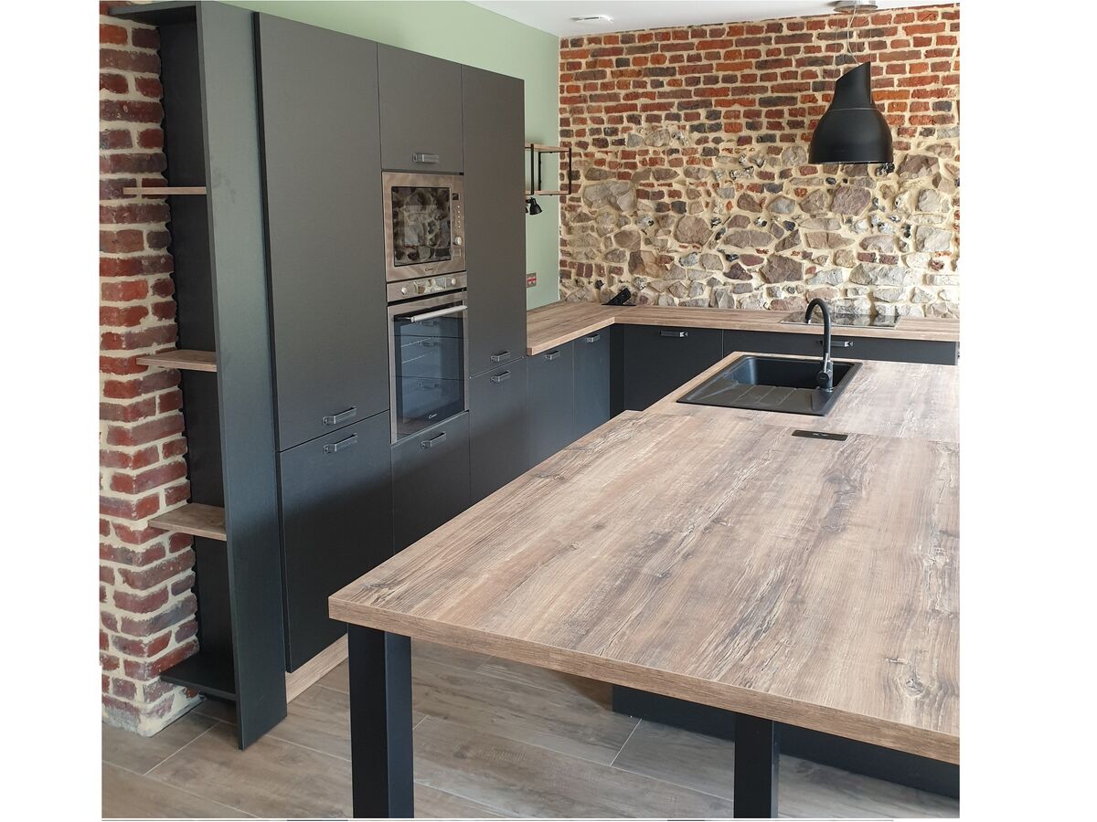 Cuisine avant-après sur mesure Label Métal Brossé et Trend Hipster Wood