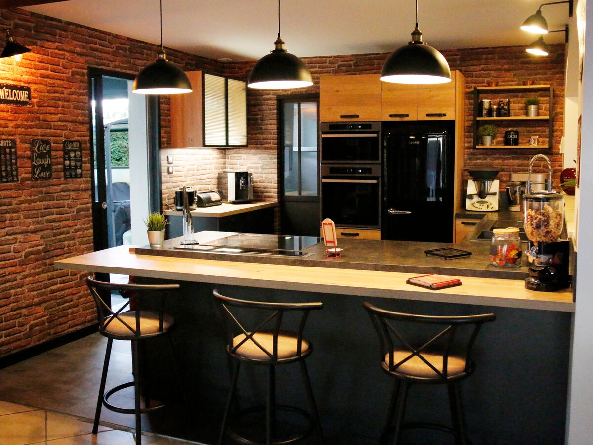 Cuisine équipée sur mesure Label Métal Brossé & Trend Chêne Honey