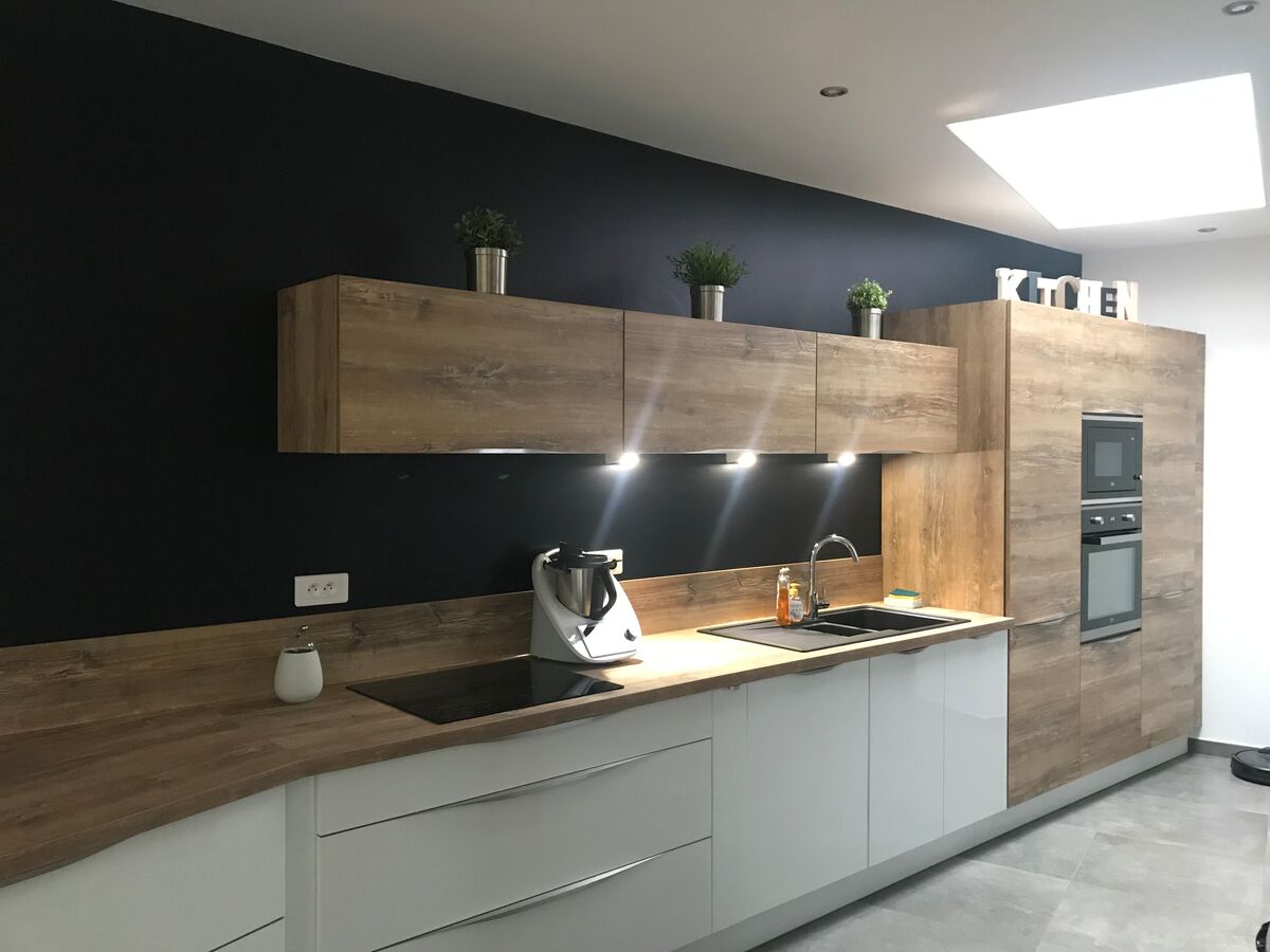 Cuisine équipée sur mesure Trend Hipster Wood & Light Blanc Brillant