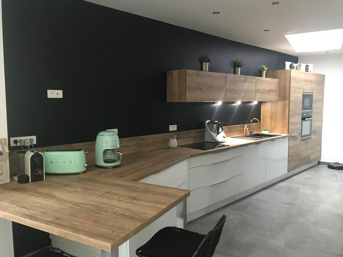 Cuisine avant-après sur mesure Trend Hipster Wood & Light Blanc Brillant