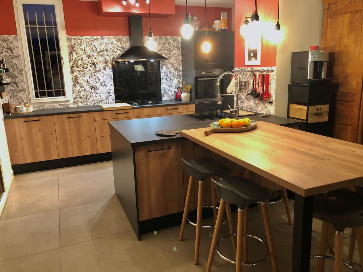 Cuisine équipée sur mesure VEGA PREM'S Ombre & VEGA Chêne Honey