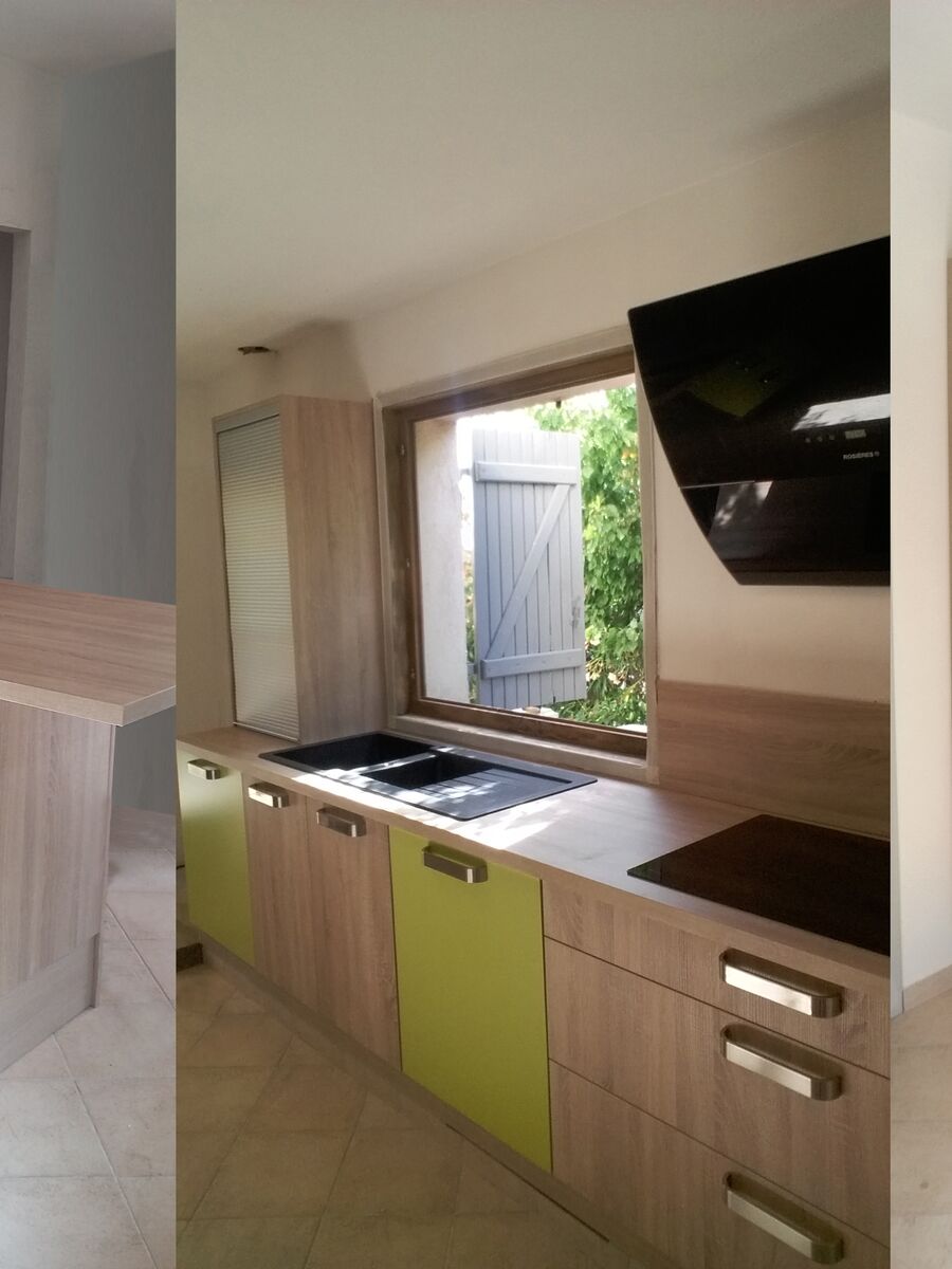 Cuisine équipée sur mesure Pure Laque Laqué vert pomme et Trend + Chêne timber