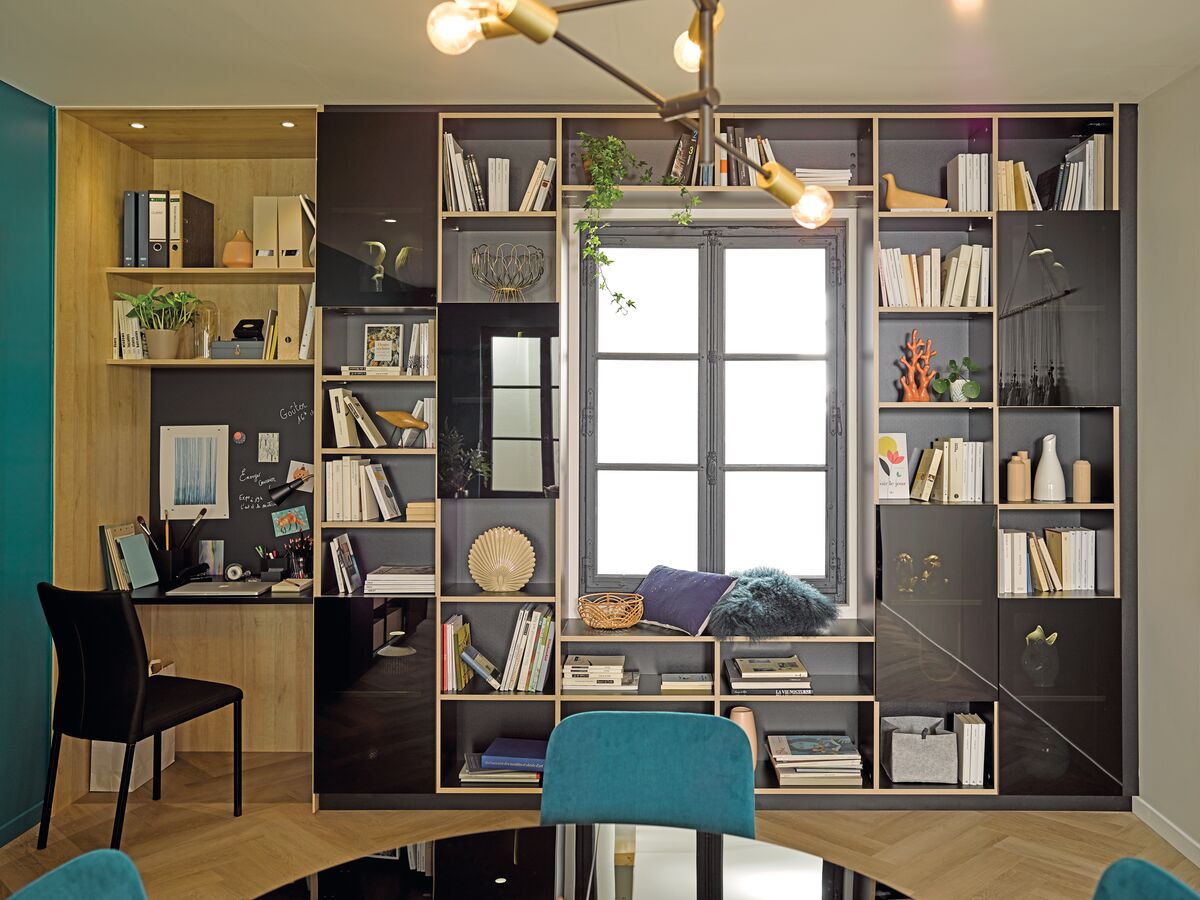 Bibliothèque murale design - coin bureau intégré | Cuisinella