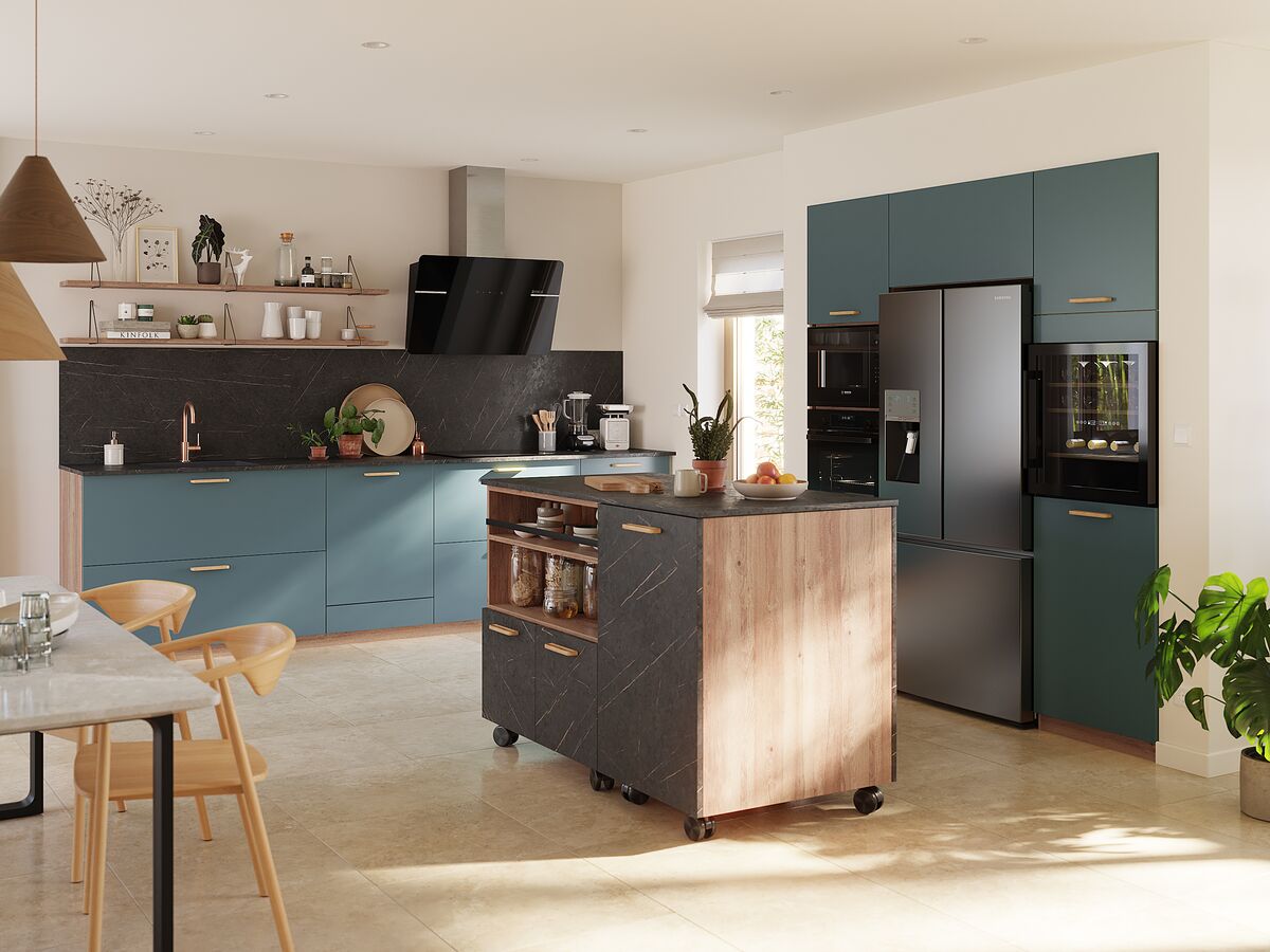 Cuisinella Nordic – Skandinavische Küche Birke – Blaugrün und Schwarz
